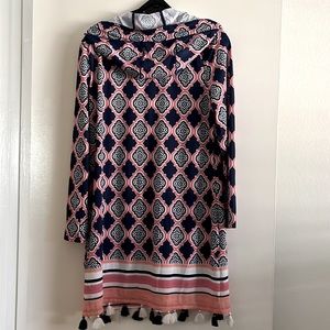 cabana life geo coverluxe hooded cover-up shift dress v tassel